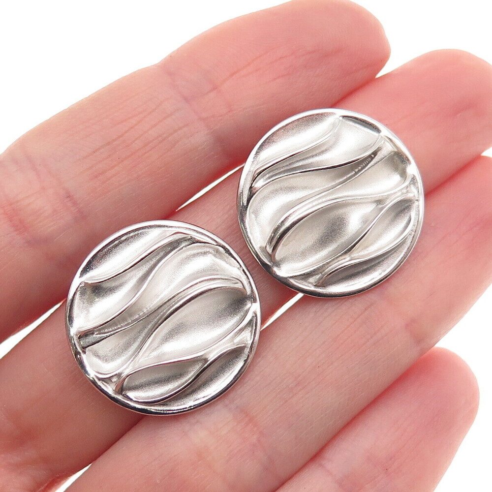 925 Sterling Silver Modernist Wavy Disc Earrings